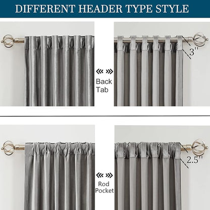 PRIMROSE Light Grey Curtains 63 inch for Living Room,2 Panels Drapes Blackout Rod Pocket Back Tab Window Treatment Room Darkening Thick Decorative Curtains for Bedroom