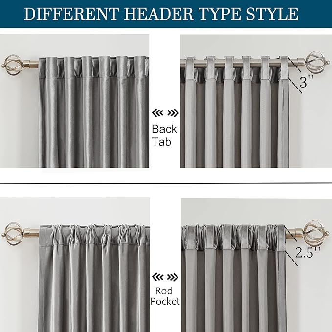PRIMROSE Silver Grey Curtains 96 inch for Living Room,2 Panels Drapes Blackout Rod Pocket Back Tab Window Treatment Room Darkening Thick Decorative Curtains for Bedroom