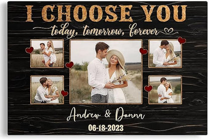 Dem Canvas Personalized Canvas Prints, Custom Photo And Name, I Choose You Forever, Wedding Gifts For Couple Anniversary Wedding Gift For Couples Canvas (30x20)