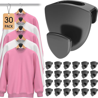 Space Saving Hanger Hooks 30Pcs, Upgrade Heavy Duty Space Saver Hangers Connector Hooks for Clothes, Premium Hanging Closet Organizer for Dorm, Ganchos para Colgar Ropa, Black