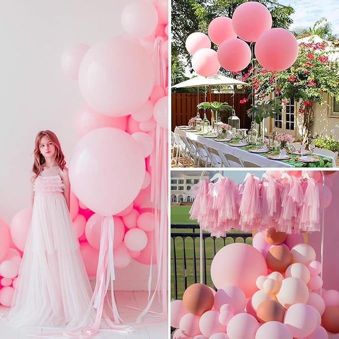 PartyWoo Baby Pink Balloons 4pcs 36 Inch Pastel Pale Light Pink Latex Helium Balloons for Baby Shower Gender Reveal Easter Bachelorette Wedding Bridal Shower Birthday Party Decorations Pink-Q05