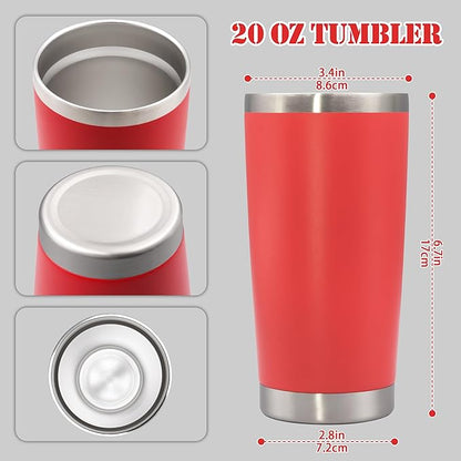 20 oz Tumbler with lid Double Wall Vacuum Insulated Tumblers Stainless Steel Coffee Mug Travel Coffee Tumbler Powder Coated Tumbler Cup Keep Hot&Cold - (Red 6 Pack)