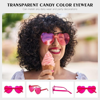 SUNOVELTIES 18 Heart Shape Rimless Sunglasses Transparent Candy Color Party Glasses Colored Eyewear for Women