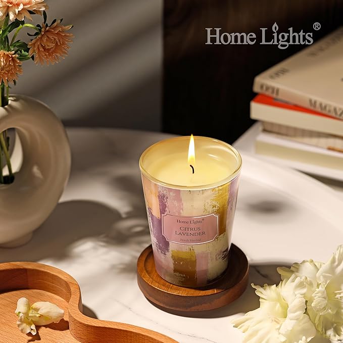 HomeLights Citrus Lavender Scented Candles | 6.7oz Soy Candles Scandinavian Minimalist Design Large Candle Jars | Ideal Candle Gifts for Events, Home Decor Stress, Relief & Relaxation