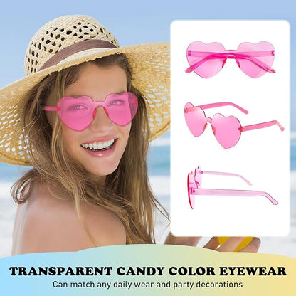 SUNOVELTIES 18 Heart Shape Rimless Sunglasses Transparent Candy Color Party Glasses Colored Eyewear for Women