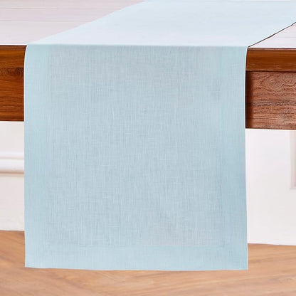 Solino Home Linen Table Runner 120 Inches Long - 100% Pure Linen Ice Water Dining Table Runner 14 x 120 Inch for Christmas, Holiday, New Year - Fete