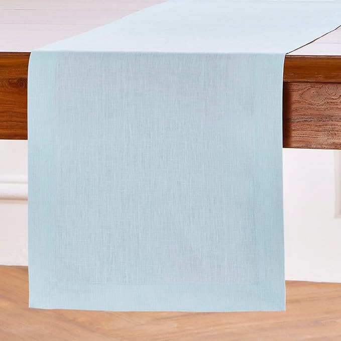 Solino Home Linen Ice Water Table Runner 36 Inches - 100% Pure Linen Farmhouse Short Table Runner 14 x 36 Inch Ideal for Dresser and Coffee Tables - Fete - Christmas, Holiday, New Year