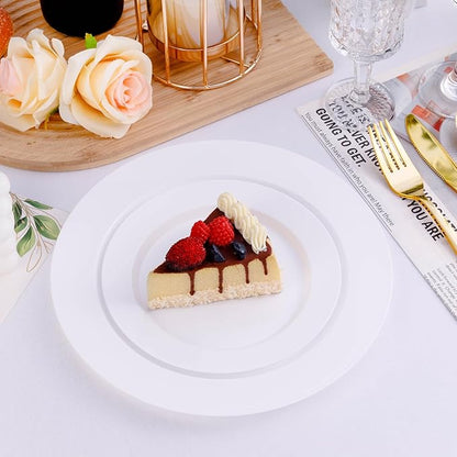 100PCS White Plastic Plates, White Disposable Plates for 50 Guests, 50 Dinner Plates 10.25 inch and 50 Dessert/Salad Plates 7.5 inch for Party, Graduation, Wedding