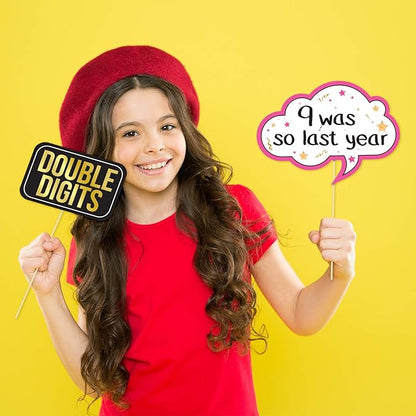 10th Birthday Photo Booth Party Props - 40 Pieces - Funny 10th Birthday Party Supplies, Decorations and Favors