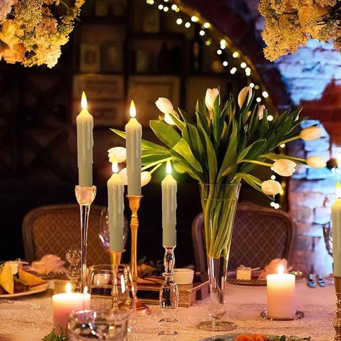 6 Pcs Flameless Taper Candles LED Taper Candles Flickering with Remote Timer Dimmer Ivory LED Candlestick for Halloween Christmas Wedding Church Easter Party Decor Table Centerpiece, 6.1 in