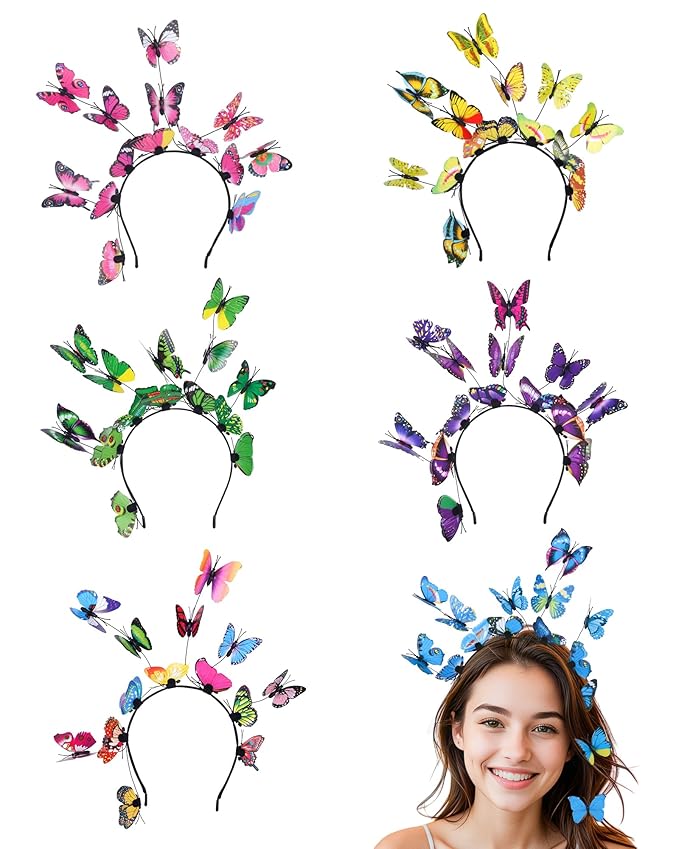 6Pack Butterfly Fascinator Headband Monarch Butterfly Crown with Clips Tea Party Nature-themed party Halloween costome Headpiece