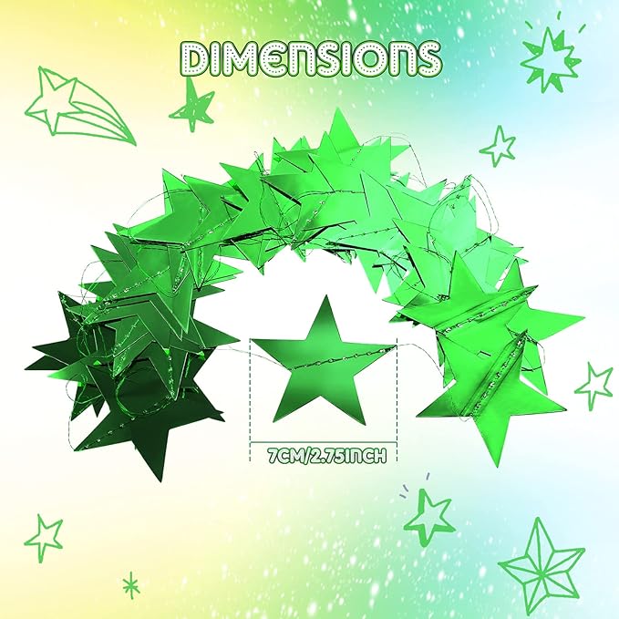 Patelai Glitter Star Garland Banner Christmas Decor 130 Feet Star Hanging Bunting Banner Twinkle Backdrop for Homecoming Classroom Wedding Birthday Halloween Party Supplies(Green)