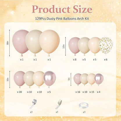 Ouddy Party Boho Dusty Pink Balloons Garland Arch Kit, Different Sizes 18 12 10 5 Inch Pastel Pink Sand White Pearl Latex Confetti Balloon for Baby Bridal Shower Birthday Women Girls Party Decorations
