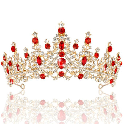 TOBATOBA Red Tiaras and Crowns for Women, Queen of Heart Crown, Crystal Wedding Tiara for Women Royal Queen Crown, Princess Tiara for Bride Headpieces for Birthday Pageant Halloween Costume Cosplay