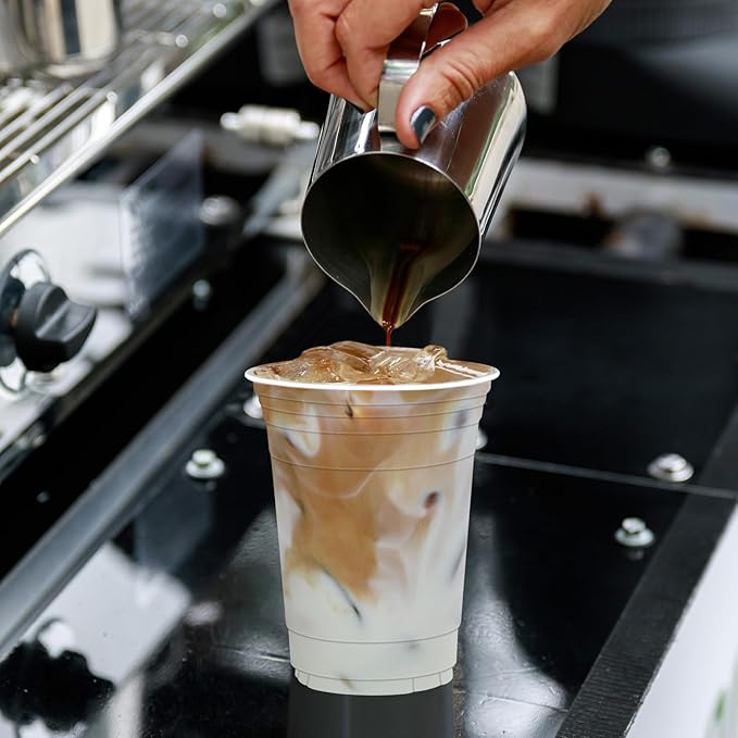 16 oz 100 Pack Clear Plastic Cups with Lids and Straw,leak-proof durable,To-Go Cold Coffee Cups,Disposable Cold Drink Cups for Parties, Outdoor Events, Cafes, and Smoothies