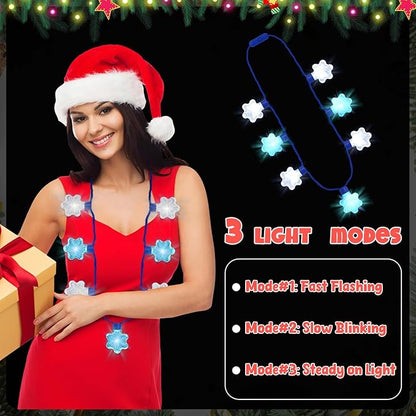 9PCS Light Up Christmas Necklaces, 7 Bulbs Snowflakes Design, 3 Light Modes Glow Christmas Accessories, Xmas Light Up Favors, Wearable Party Supplies, Xmas Theme Ugly Sweater Holiday Decor