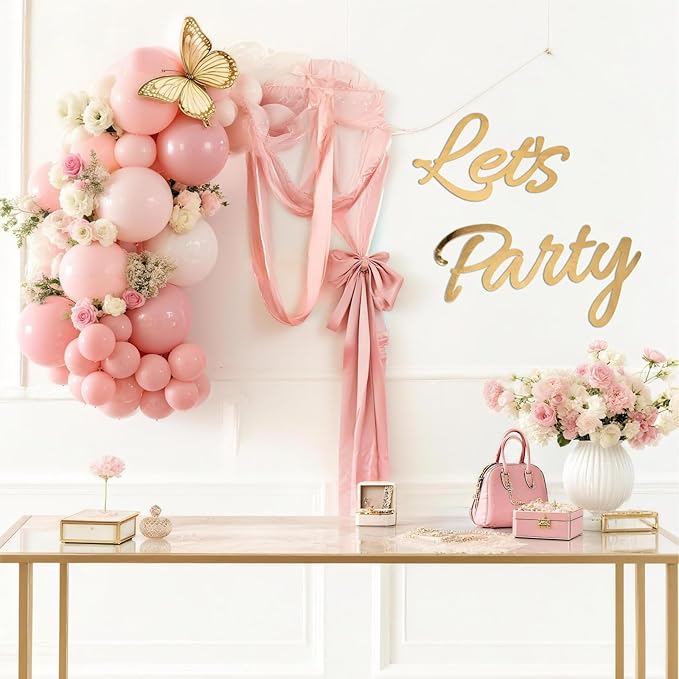 Let's Party Sign for Backdrop Decor Waterproof Lettering for Balloon Arch Garland Birthday Wedding Baby Shower Graduation Bachelorette Party Christmas Celebrate Decorations (Gold)