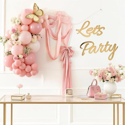 Let's Party Sign for Backdrop Decor Waterproof Lettering for Balloon Arch Garland Birthday Wedding Baby Shower Graduation Bachelorette Party Christmas Celebrate Decorations (Gold)