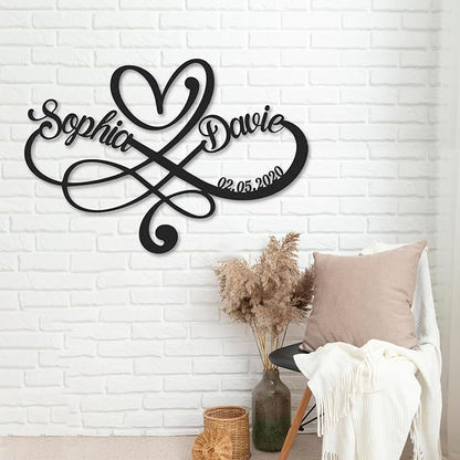 Personalized Anniversary Wedding Gifts for Couples, Metal Signs Customized with Couples Name and Date, Wedding Sign, Infinity Heart Metal Wall Decor, Engagement Bridal Shower Gifts Color03