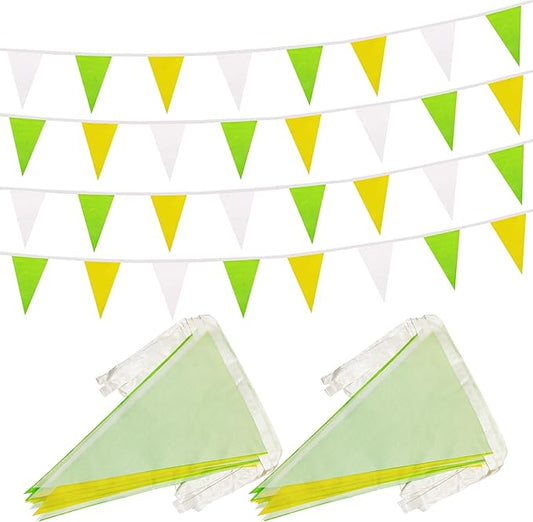 100 Ft White Green Yellow Pennant Banner Flag, 60 Pcs String Hanging DIY Bunting Flags for Party, School, Birthday, Wedding, Carnival, Celebrations, Outdoor and Indoor Decorations (White Green Yellow)