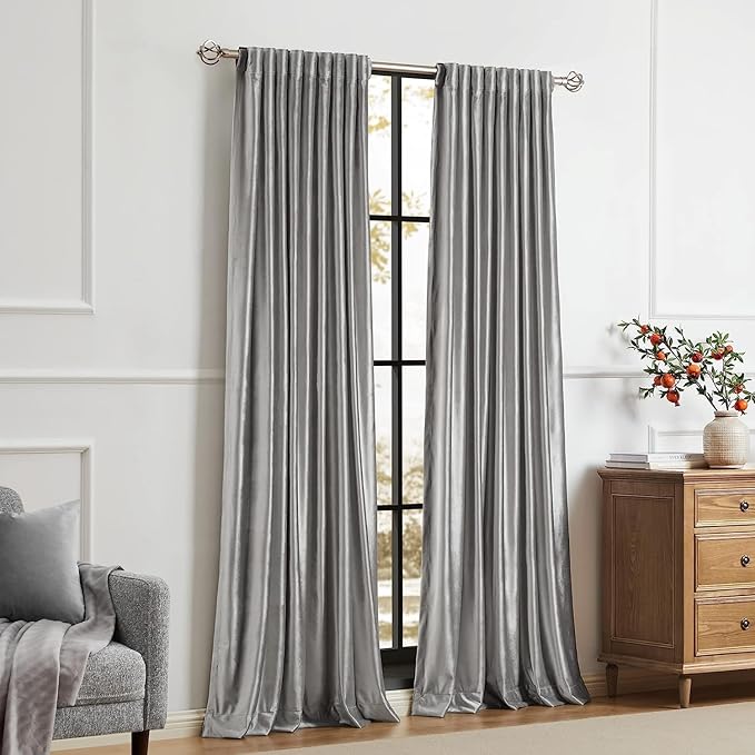 PRIMROSE Light Grey Curtains 90 inch for Living Room,2 Panels Drapes Blackout Rod Pocket Back Tab Window Treatment Room Darkening Thick Decorative Curtains for Bedroom