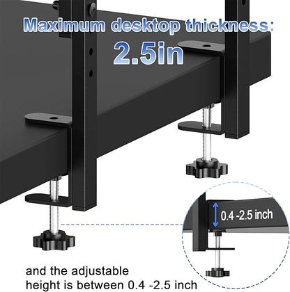 2-Tier Desk Shelf, Expandable Under Desk Storage, Clamp on Desk Shelf, Desktop Accessories for Offices, Study Rooms, and Game Rooms (Black)