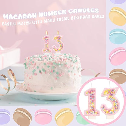 Birthday Candles - Number 13 Candle, Colorful Macaron Candles, 13 Birthday Girl Decorations, Sweet Cake Decorations, Sweet Theme Party Supplies (Pink)