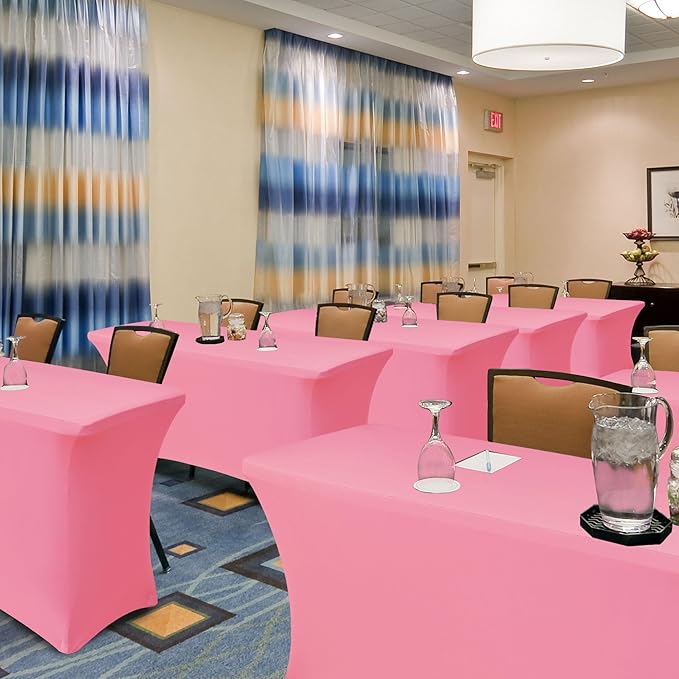 Table Cover for 4 Foot Rectangle Tables-8 Pack Pink Fitted Stretch Tablecloth-Elastic Spandex 4ft Folding Tablecloths for Party, Wedding, Banquet Buffet Event, Craft Trade Show