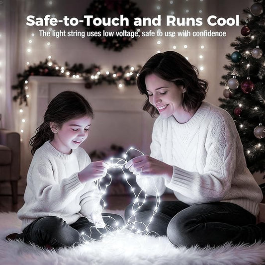 litogo 50 Pack 7FT 20 LED Fairy Lights Battery Operated, 3 Lighting Modes, Bulk Mini Twinkle String Lights Waterproof Silver Wire for Weddings Mason Jars Party Christmas Decorations-Cold White