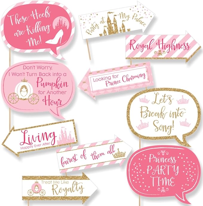 Big Dot of Happiness Funny Little Princess Crown - Pink and Gold Princess Baby Shower or Birthday Party Photo Booth Props Kit - 10 Piece