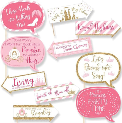 Big Dot of Happiness Funny Little Princess Crown - Pink and Gold Princess Baby Shower or Birthday Party Photo Booth Props Kit - 10 Piece