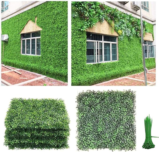 ZXMOTO 20"x20" Artificial Boxwood Hedge Panels 12PCS Artificial Boxwood Panels Topiary Hedge Plant Faux Grass Wall Decoration Faux Greenery Wall Panel for Indoor Outdoor Garden Backyard Home Decor