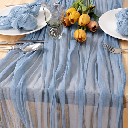 MLMC 8 Pack Dusty Blue Table Runner 10ft Boho Gauze Cheesecloth Table Runner 35x120 Inches Rustic Cheese Cloth Centerpiece for Wedding Bridal Shower Baby Shower Party Decor