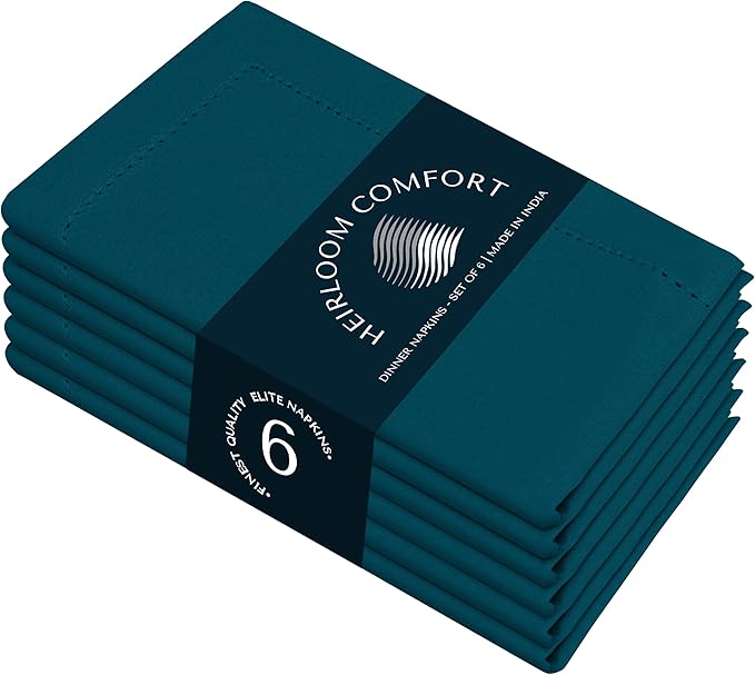 Teal Green Cloth Napkins 18x18 Inches, 6 Pack - 100% Cotton, Soft, Absorbent, Reusable, Washable - Hemstitch Mitered Edges - Ideal for Wedding, Gifts, Holiday, Party, Everyday Dining
