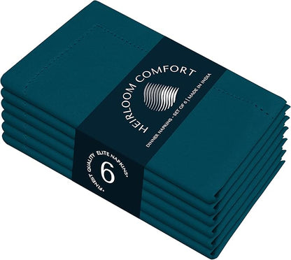 Teal Green Cloth Napkins 18x18 Inches, 6 Pack - 100% Cotton, Soft, Absorbent, Reusable, Washable - Hemstitch Mitered Edges - Ideal for Wedding, Gifts, Holiday, Party, Everyday Dining