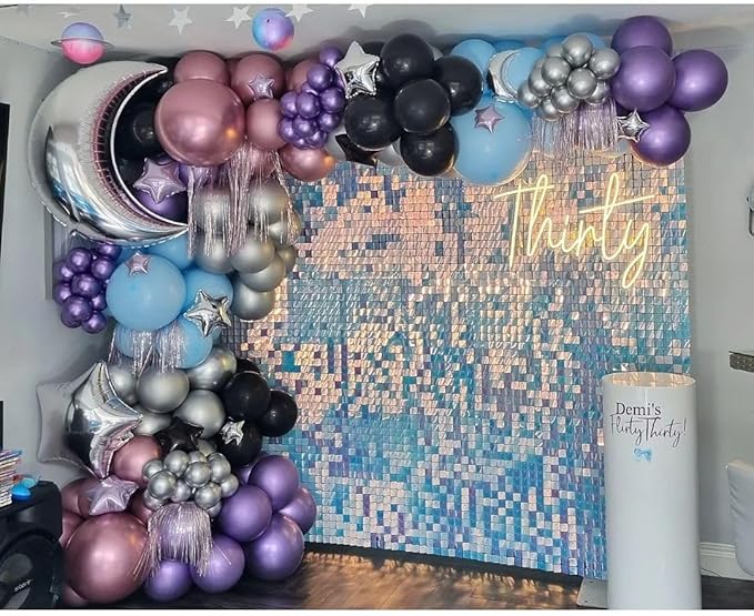 Shimmer Wall Backdrop Blue Iridescent Square Sequin Wall Panel Backdrop Decor for Wedding, Anniversary, Birthday, Party, 24 Panels