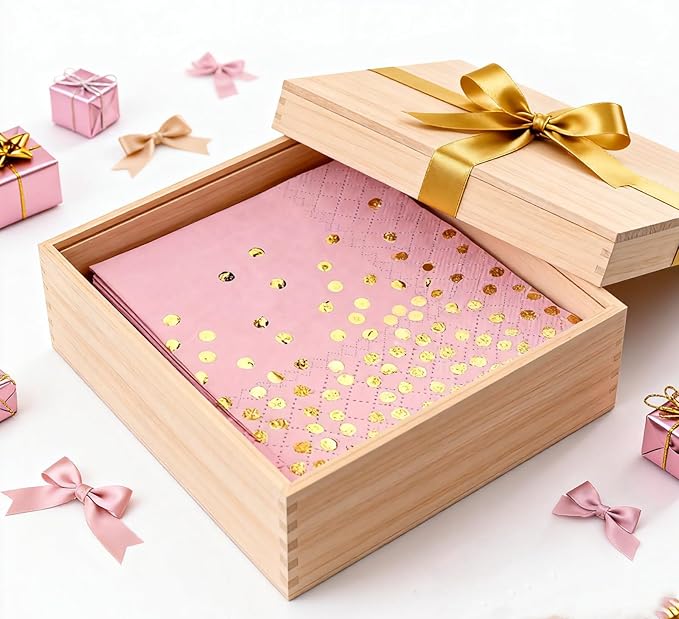 100 Pack 13x13 Inch Disposable Pink and Gold Paper Napkins for Wedding,Birthday,Party
