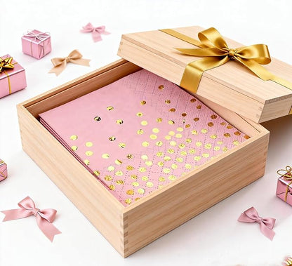 100 Pack 13x13 Inch Disposable Pink and Gold Paper Napkins for Wedding,Birthday,Party