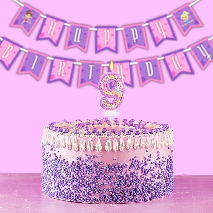 Birthday Candles - Number 9 Candle, Colorful Macaron Candles for Boys/Girls, Purple Party Decorations, Purple Cake Decorations