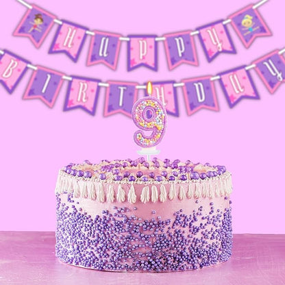 Birthday Candles - Number 9 Candle, Colorful Macaron Candles for Boys/Girls, Purple Party Decorations, Purple Cake Decorations