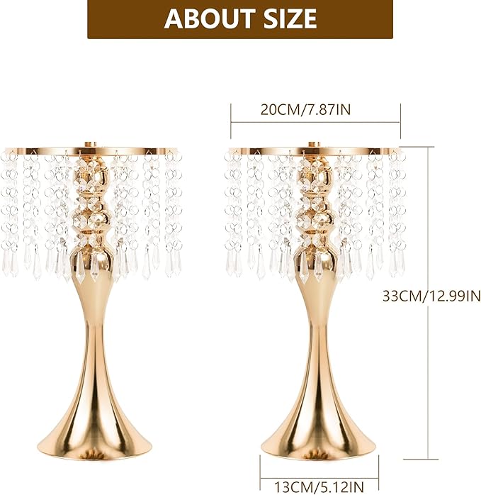 LANLONG Wedding Centerpieces for Tables, 12.99in Metal Gold Vases for Centerpieces, 10PcsTall Crystal Flower Stand for Centerpiece Table Wedding Party Reception Home Decor