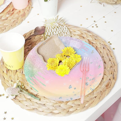 96pcs Colorful Diamonds Party Disposable Tableware Set Birthday for 24 Guests Kids Party Supplies（Include Plates, Forks and Napkins）