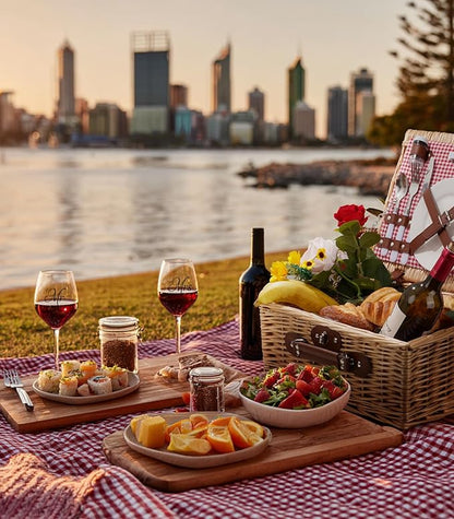 Picnic Basket for 2 with Waterproof Picnic Blanket, Wicker Picnic Set Kit with Cooler for Beach, Insulated Picnic Baskets, Bridal Shower Gift Wedding Gifts with Mr Mrs Wine Glasses and Greeting Card