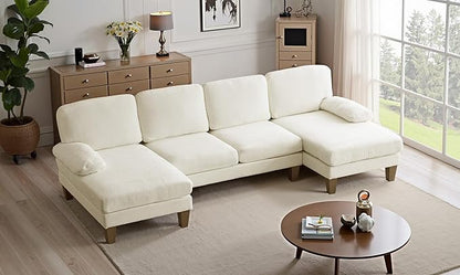 VINGLI 110" Sectional Couches for Living Room,U Shaped Couch with Double Chaise, 4-Seat Sofa Set with Chenille Fabric for Home Furniture,Beige