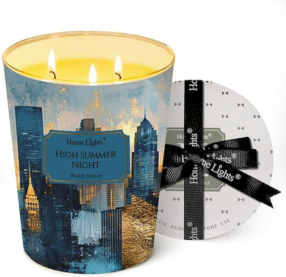 HomeLights High Summer Night Scented Candles | 34oz Soy Candles Industrial Chic 3-Wick Large Candle Jars | Ideal Candle Gifts for Events, Home Decor Stress, Relief & Relaxation