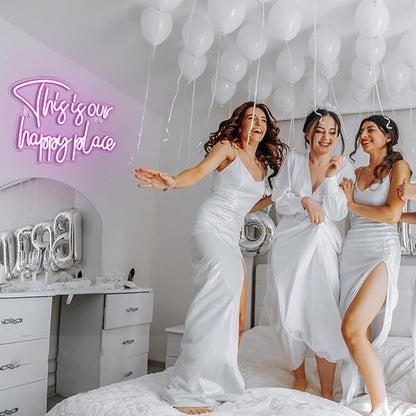 NOSUN This is Our Happy Place Neon Sign Pink Neon Signs for Wall Decor Pink Neon Light Sign with Dimmable Letter Neon Signs for Bedroom Bar Party Club Home Wedding Birthday Party LED Decorations