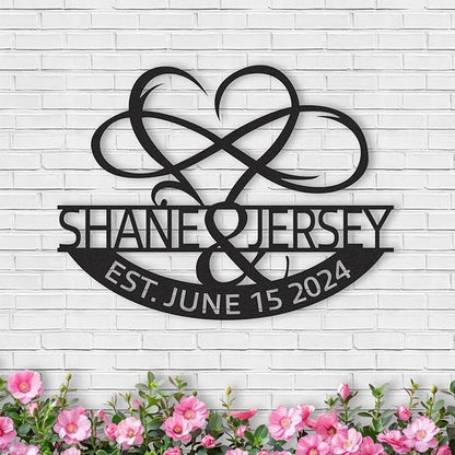 Personalized Anniversary Wedding Gifts for Couples, Metal Signs Customized with Couples Name and Date, Wedding Sign, Infinity Heart Metal Wall Decor, Engagement Bridal Shower Gifts Color01