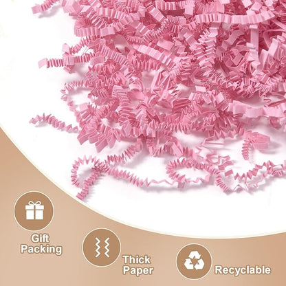 Wowxyz 1 LB Crinkle Cut Paper Shred Pink Crinkle Shredded Paper for Gift Baskets - Gift Box Bag Filler - Confetti Stuffing for Birthday, Holiday Present Packaging Wrapping