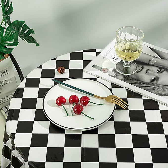 Kesfey 8 Packs Black and White Checkered Tablecovers 54 x 108 Inches Disposable Party Picnic Table Cloth Splashproof Plastic Checkered Tablecovers for Camping Decoration Party Favors