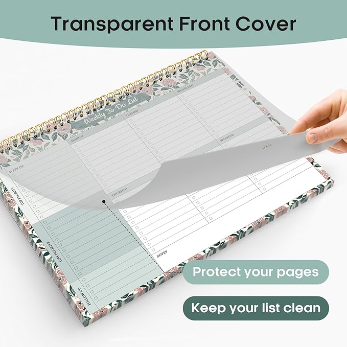 Taja Weekly To Do List Notepad with 52 Undated Sheets（8.5"×11"）- Weekly Desk Planner for Women & Man, Work and Home - 1 Pack Rose Meadow